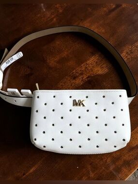 Michael Kors White Studded MK Crossbody Belt Bag